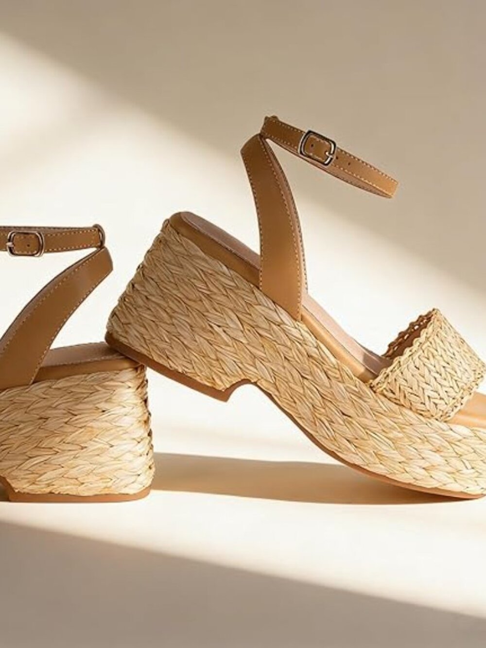 Sandals for Women Summer Espadrilles Wedges - Ankle Strap, Buckle, Open Toe, Bea - Picture 3 of 5